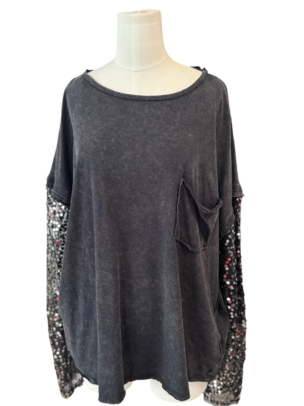 FREE PEOPLE Sequin Sleeve CELINE Tee XL - Picture 3 of 12